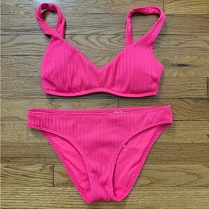 Hollister Neon Pink Ribbed Two-Piece Swim Set